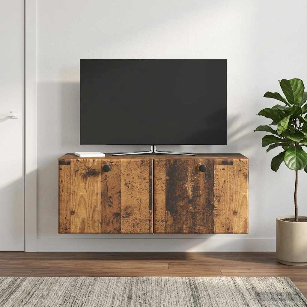 Seinälle asennettava TV-kaappi 78,5 x 31 x 30 cm Vanha puu - Image 4