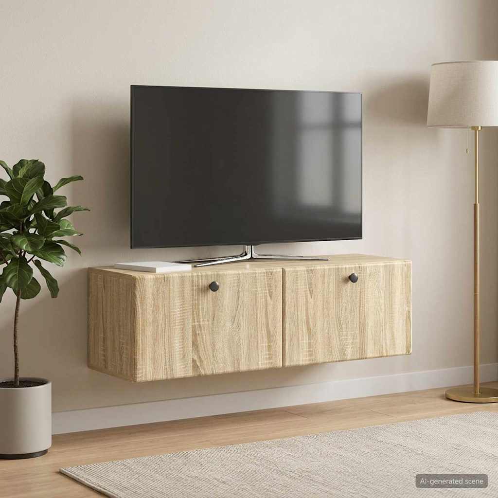 Seinälle asennettava TV-kaappi 98 x 31 x 30 cm Sonoma-tammi - Image 4