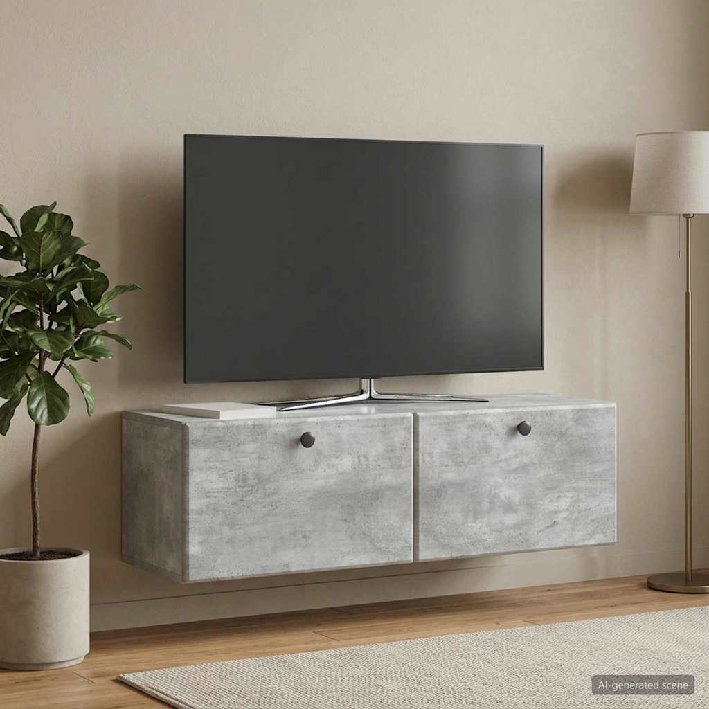 Seinälle asennettava TV-kaappi 98 x 31 x 30 cm Betoninharmaa - Image 4