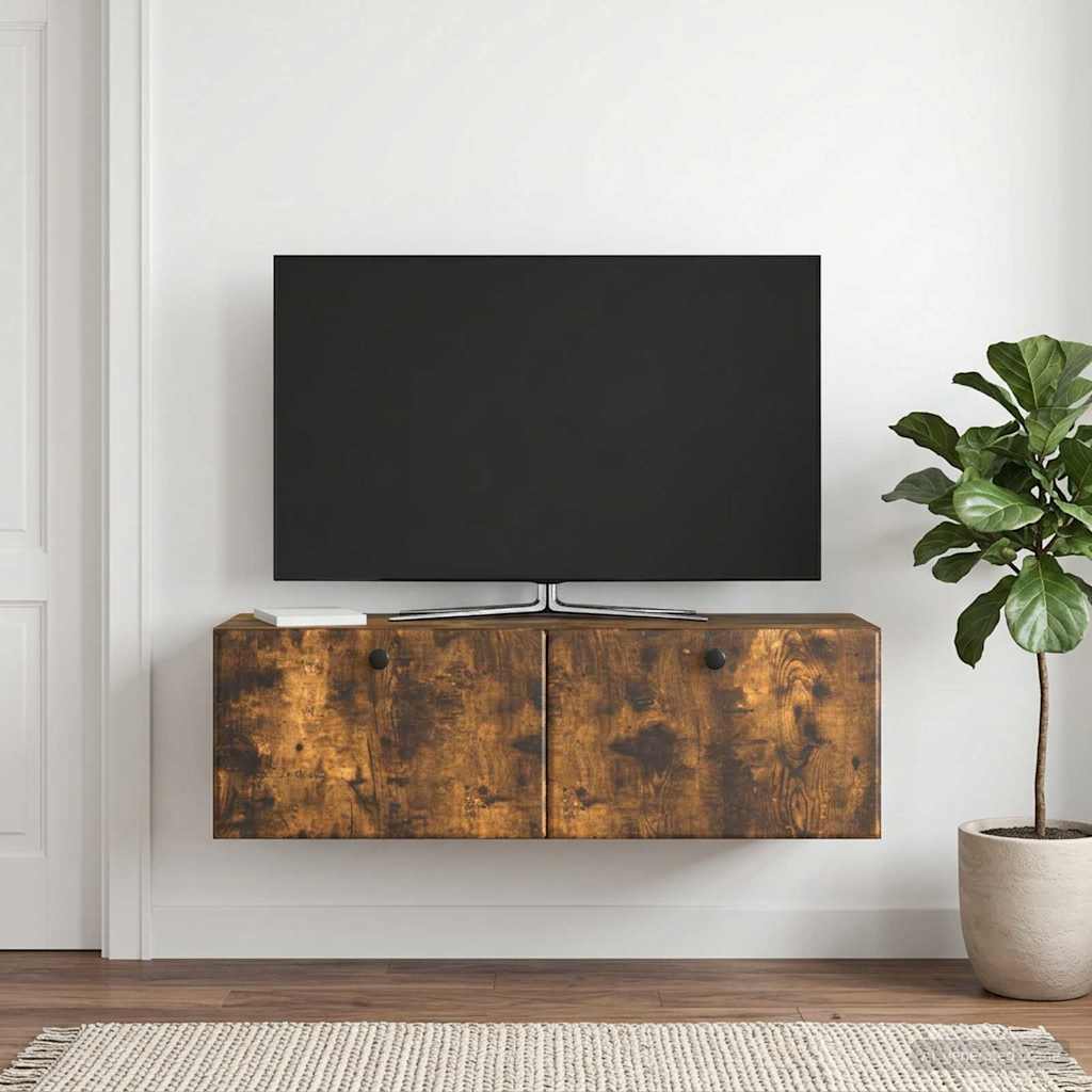 Seinälle asennettava TV-kaappi 98 x 31 x 30 cm Savutammi - Image 4