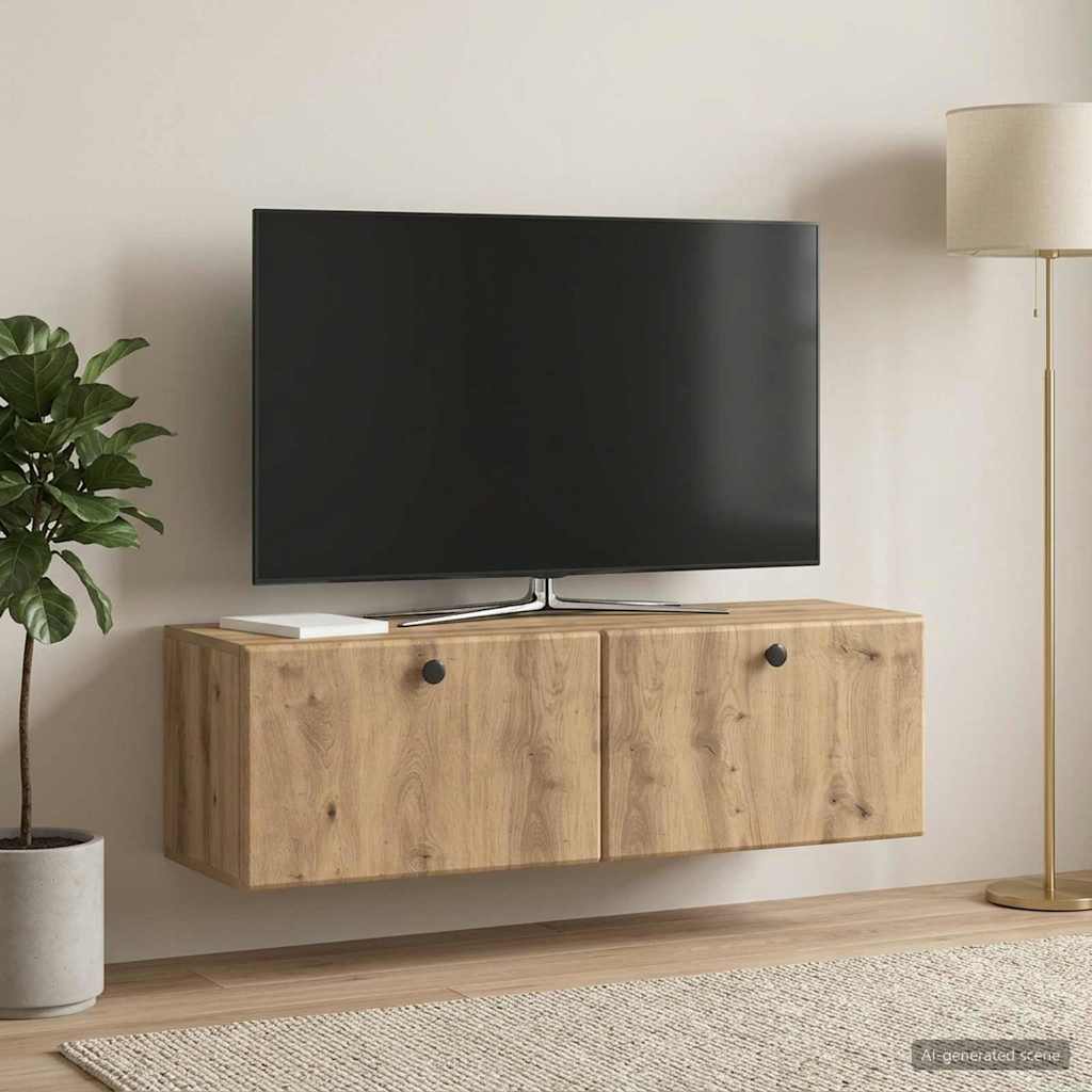 Seinälle asennettava TV-kaappi 98 x 31 x 30 cm Artisaanitammi - Image 4