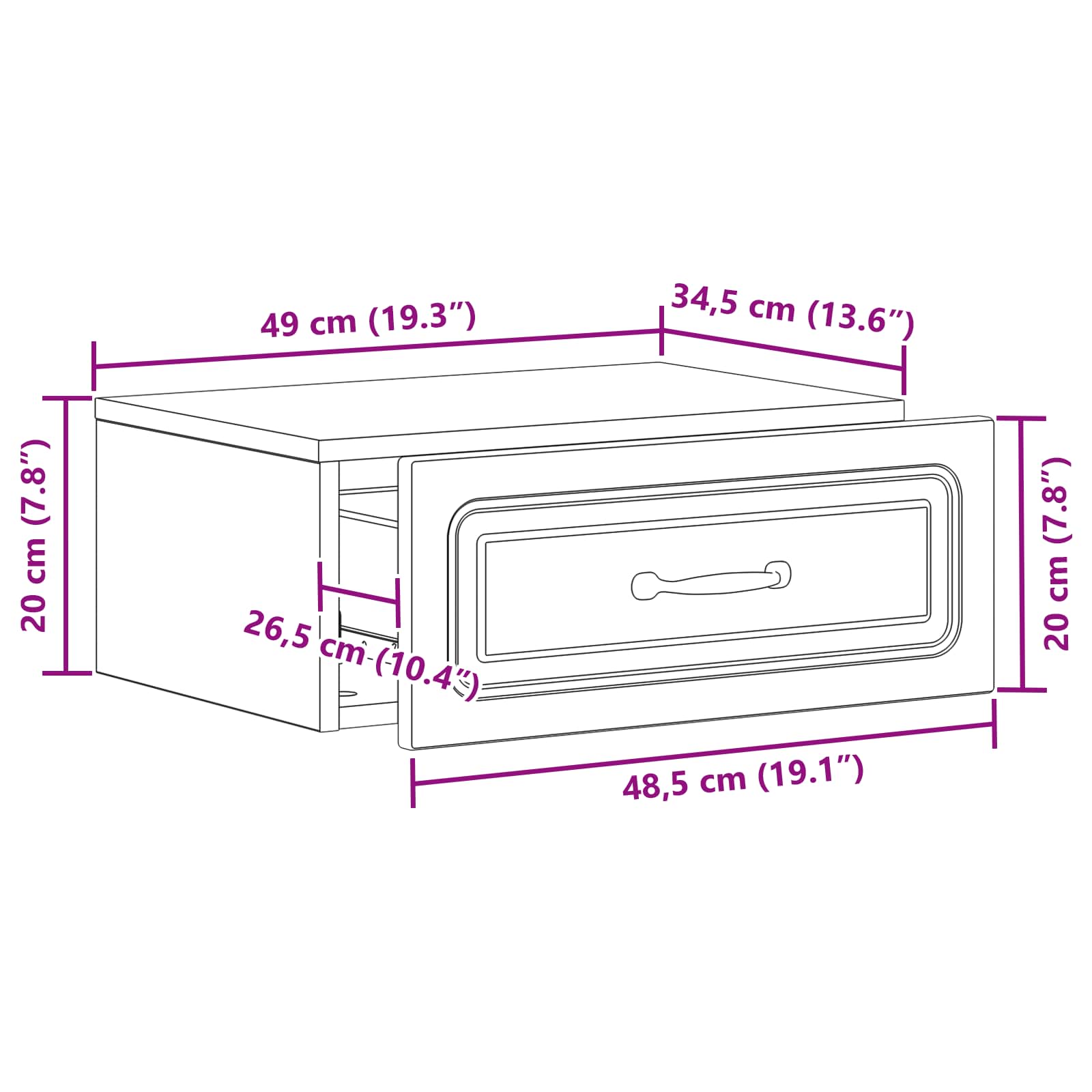 Stenski nočni omarici s predalom Sonoma hrast 49 x 34,5 x 20 cm - slika 8