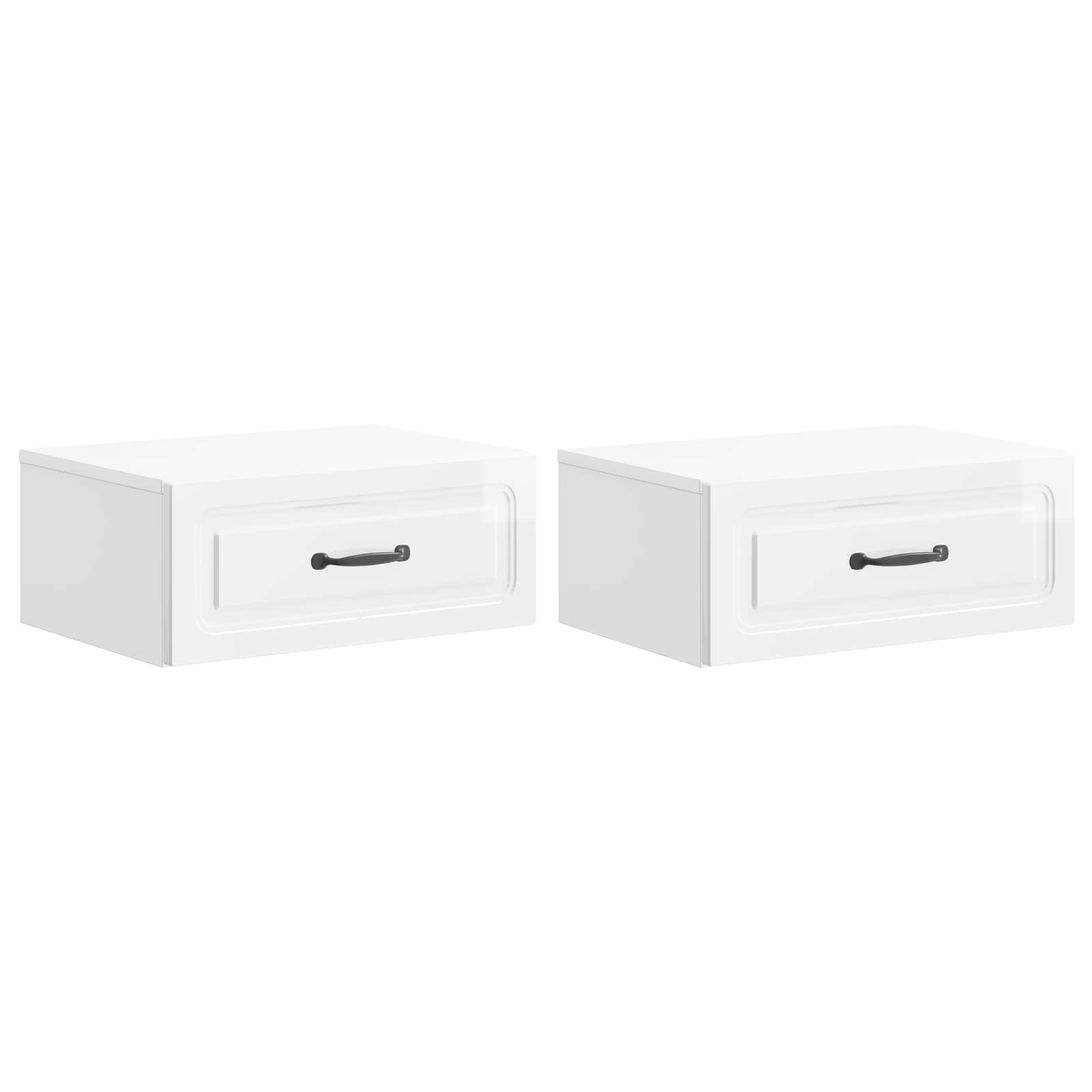 vidaXL Dulap de noapte suspendat cu sertar 2 pcs Alb foarte lucios