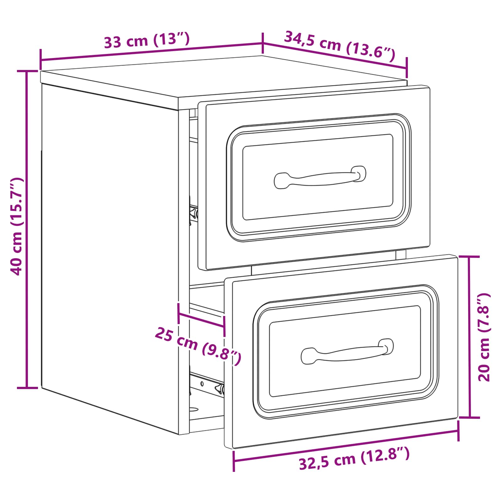 Stenski nočni omarici 2 pcs Sonoma hrast 34,5 x 33 x 40 cm - slika 9
