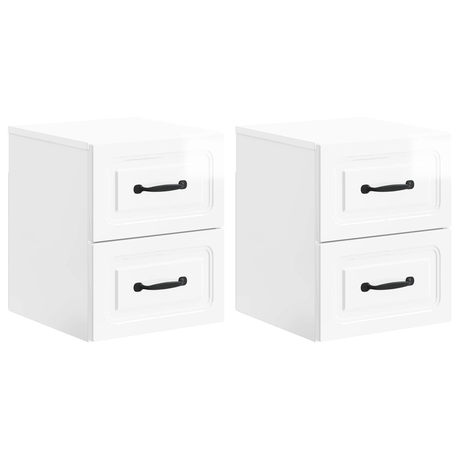 vidaXL Dulap de noapte suspendat cu sertar 2 pcs Alb foarte lucios