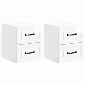 Stenski nočni omarici 2 pcs Bela visok sijaj 34,5 x 33 x 40 cm