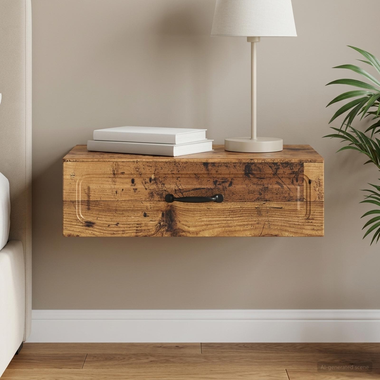 vidaXL Masă laterală montată pe perete Lemn vechi 59 x 34,5 x 17 cm