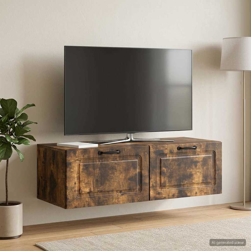 vidaXL Oglindă TV montată pe perete Stejar fumuriu 98 x 41 x 30 cm