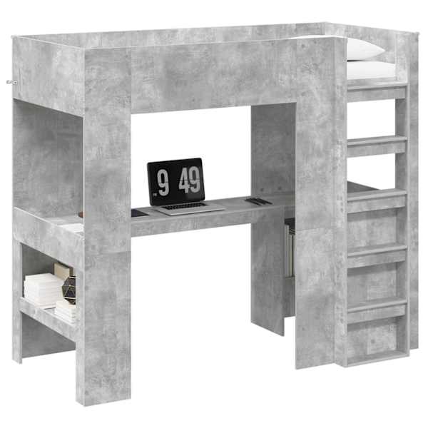 vidaXL Narivoodi raam lauaga riiuliga Betoonhall 90 x 200 cm Tehispuit