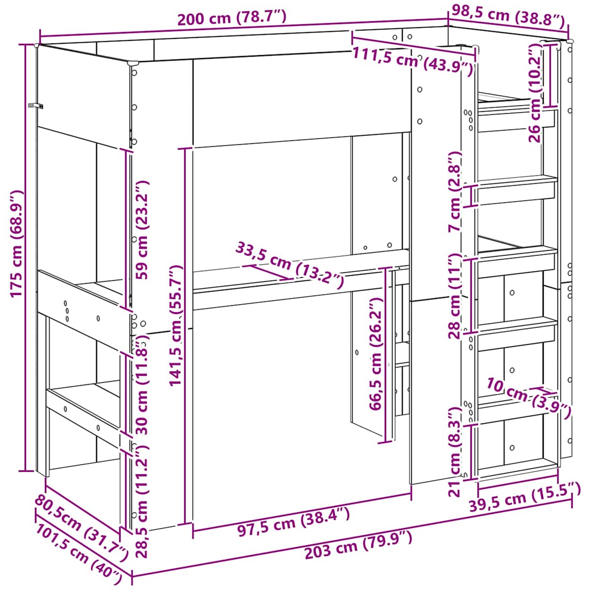 Loft Sengestel med Skrivebord - Billede 11