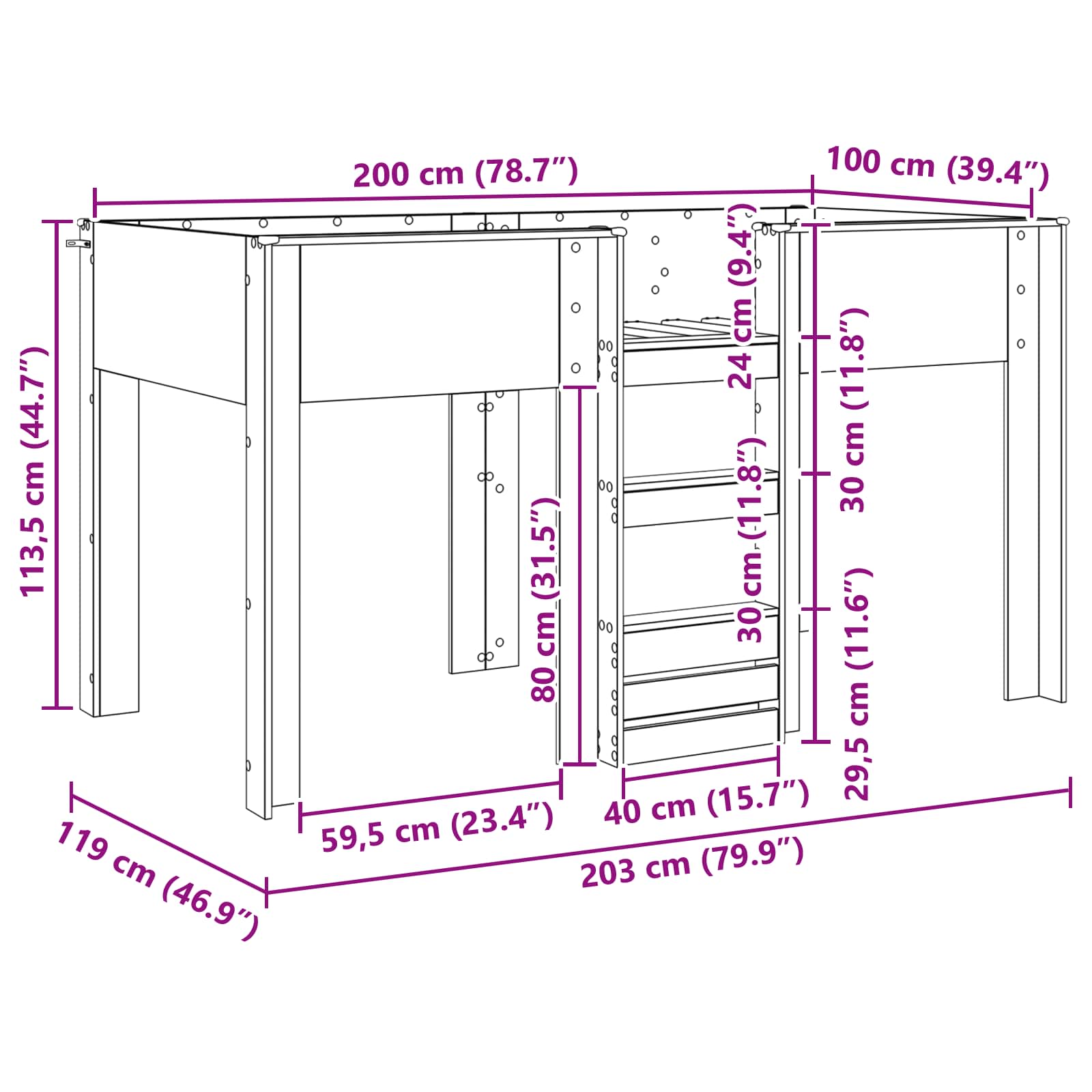 Postelja na vzkraj za otroke Bela 100 x 200 cm Konstruiran les - slika 10