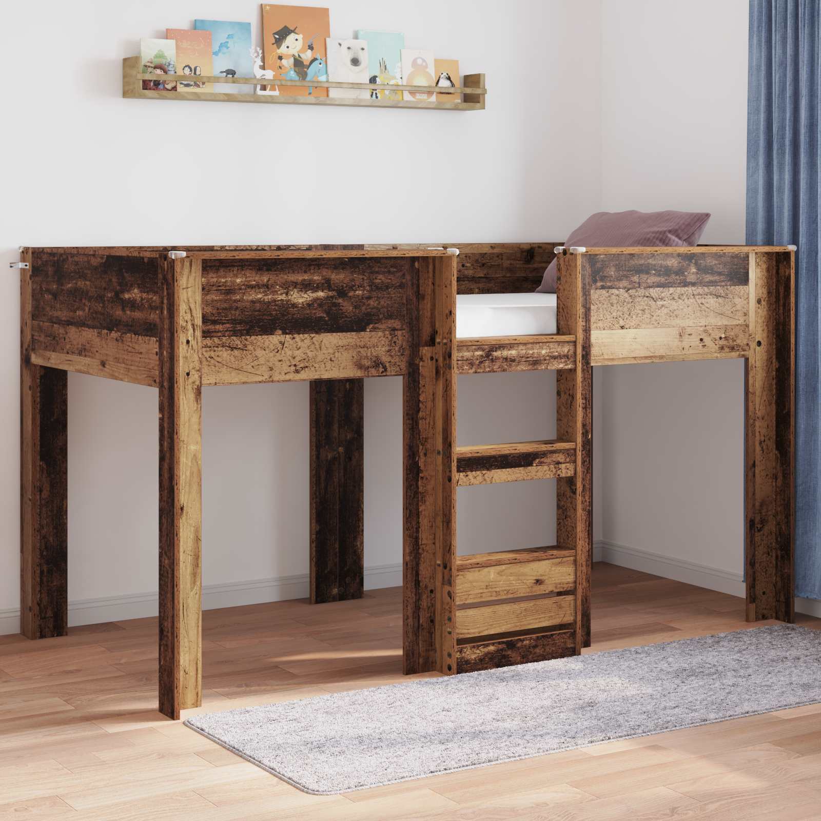 vidaXL Etagenbett für Kinder Altholz 100 x 200 cm Holzwerkstoff