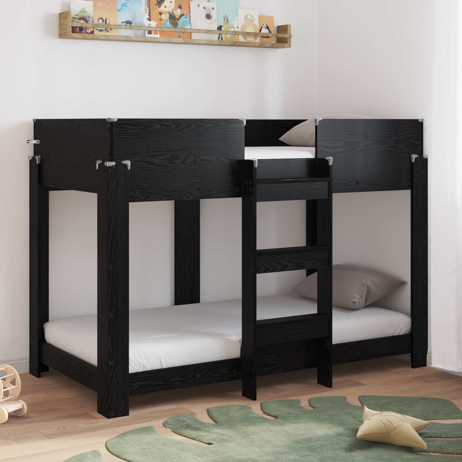 vidaXL Etagenbett für Kinder Schwarz Eichen-Optik 80 x 160 cm