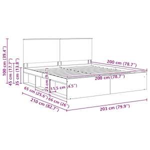 Rám postele s čelo Beton 200 x 200 cm Masivní borové dřevo - obrázek 13