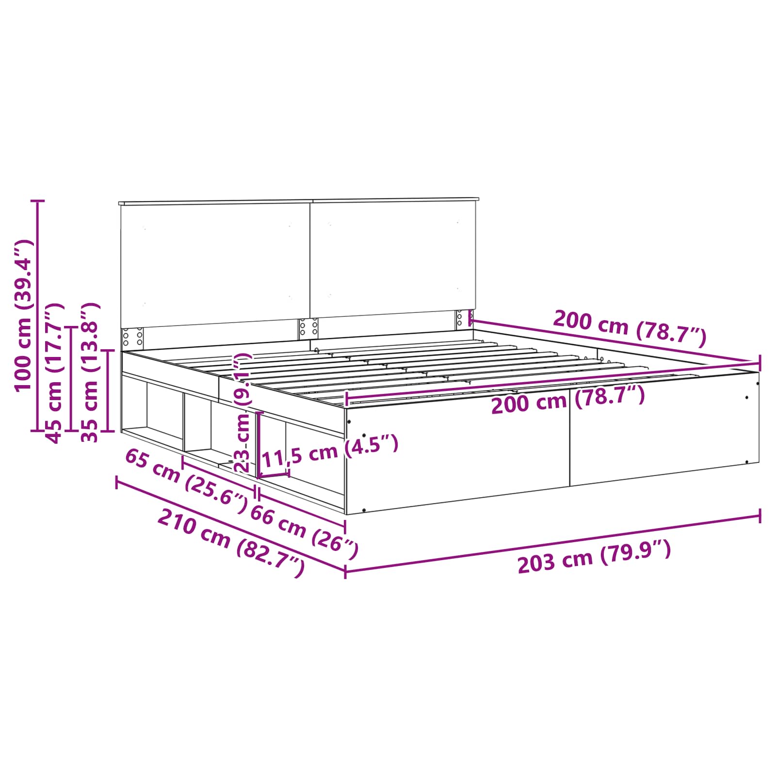 Bedframe Gerookt eiken 200 x 200 cm Massief grenenhout image 13