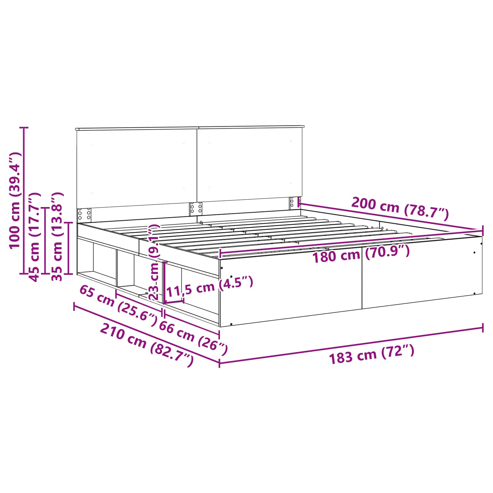 Bedframe met hoofdeinde Beton 180 x 200 cm Massief grenenhout image 13