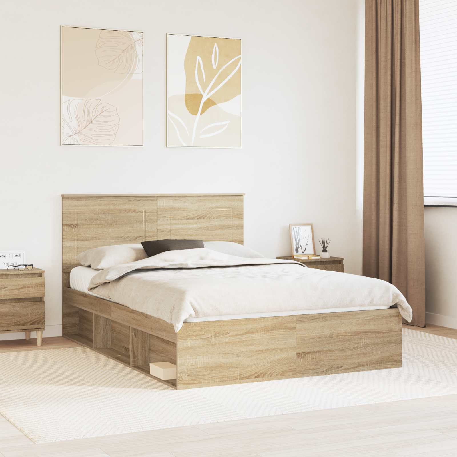 Bedframe met lade Sonoma Eiken 150 x 200 cm Massief grenenhout image 1