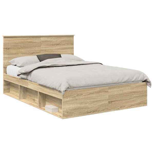 vidaXL Voodi raam sahtliga peaga Sonoma tamm 150 x 200 cm Tahke m&auml;nd