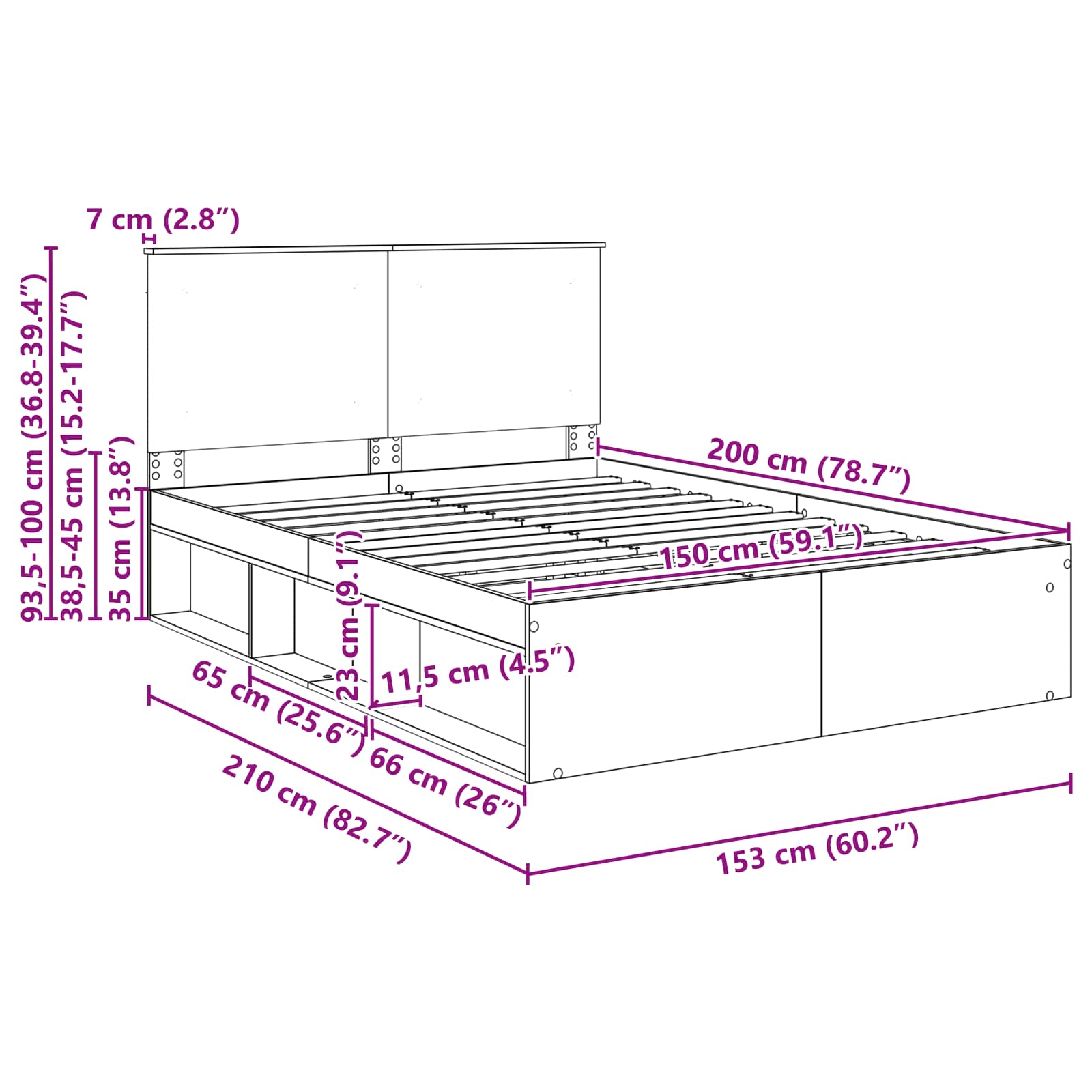 Bedframe Concerte Grijs 150 x 200 cm Massief grenenhout image 13