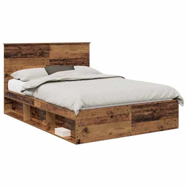 vidaXL Voodi raam sahtliga peaga Vana puit 150 x 200 cm Tahke m&auml;nd