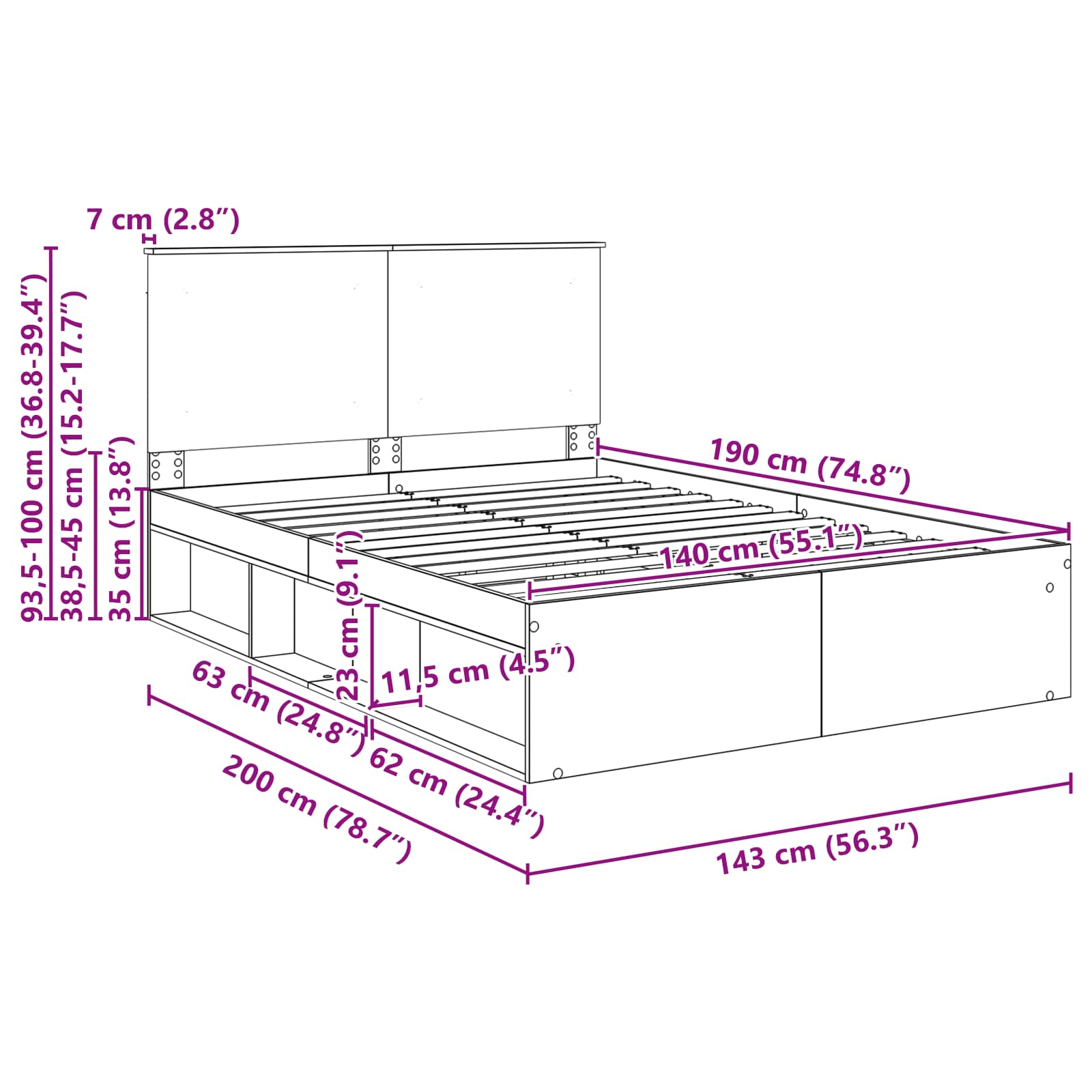 Bedframe Grijs Sonoma 140 x 190 cm Massief grenenhout image 13