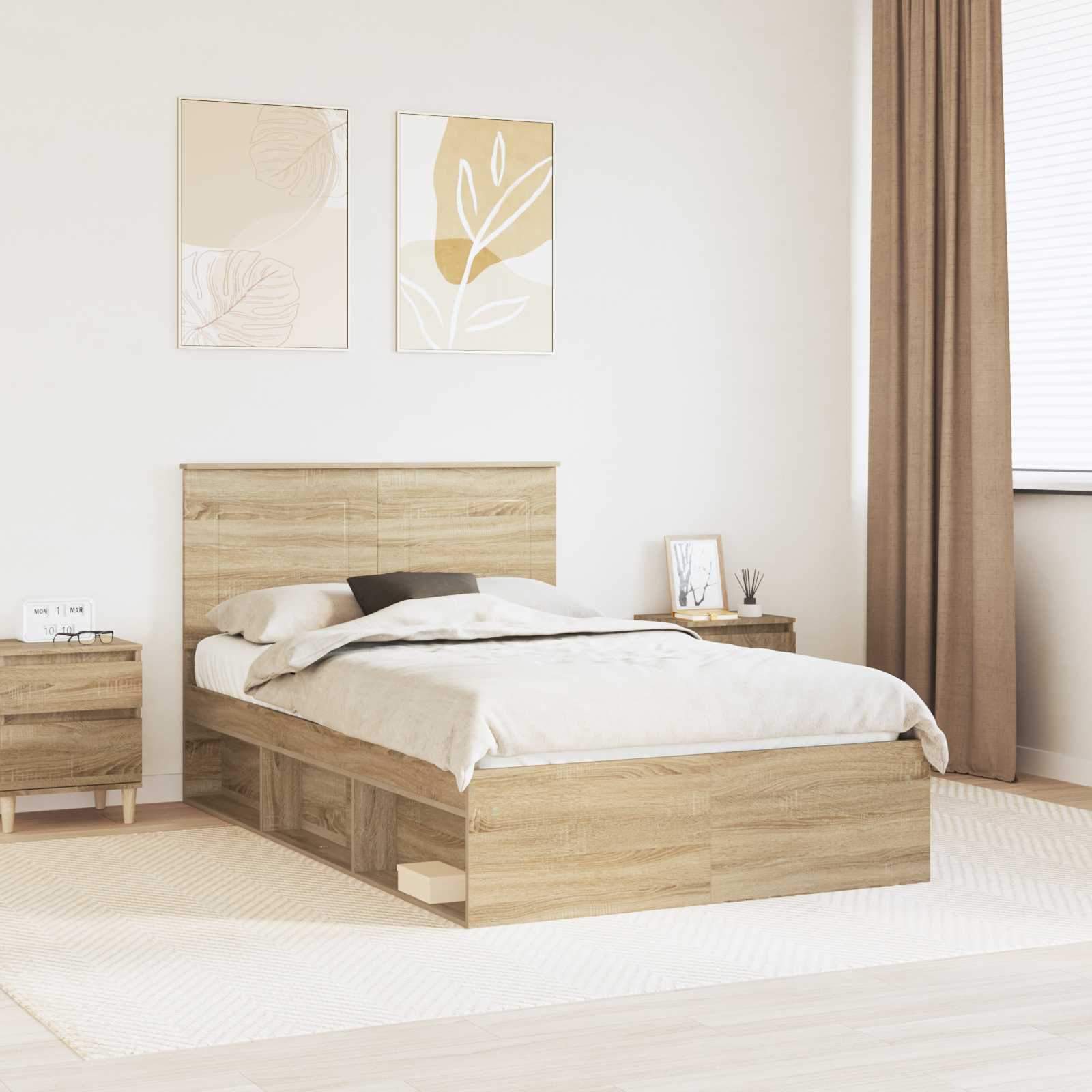 Bedframe met lade Sonoma Eiken 135 x 190 cm Massief grenenhout image 1