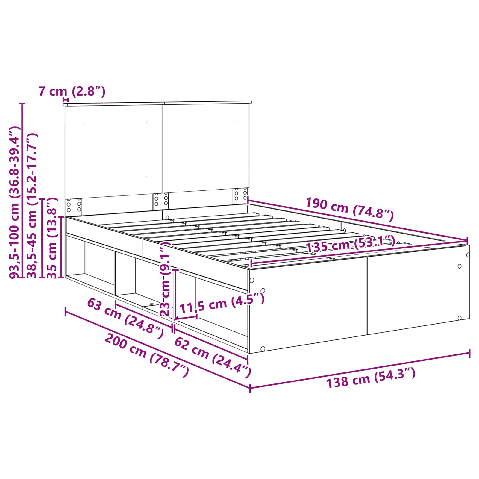 Bedframe Concerte Grijs 135 x 190 cm Massief grenenhout image 13