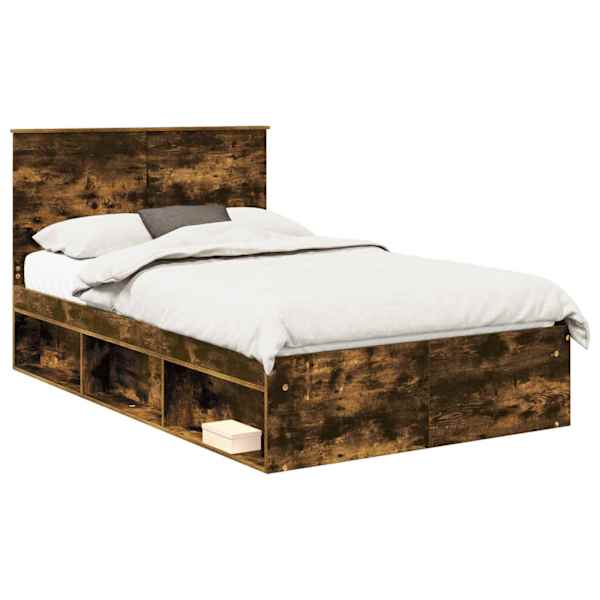 vidaXL Voodi raam sahtliga Suitsetatud tamm 135 x 190 cm Tahke m&auml;nd