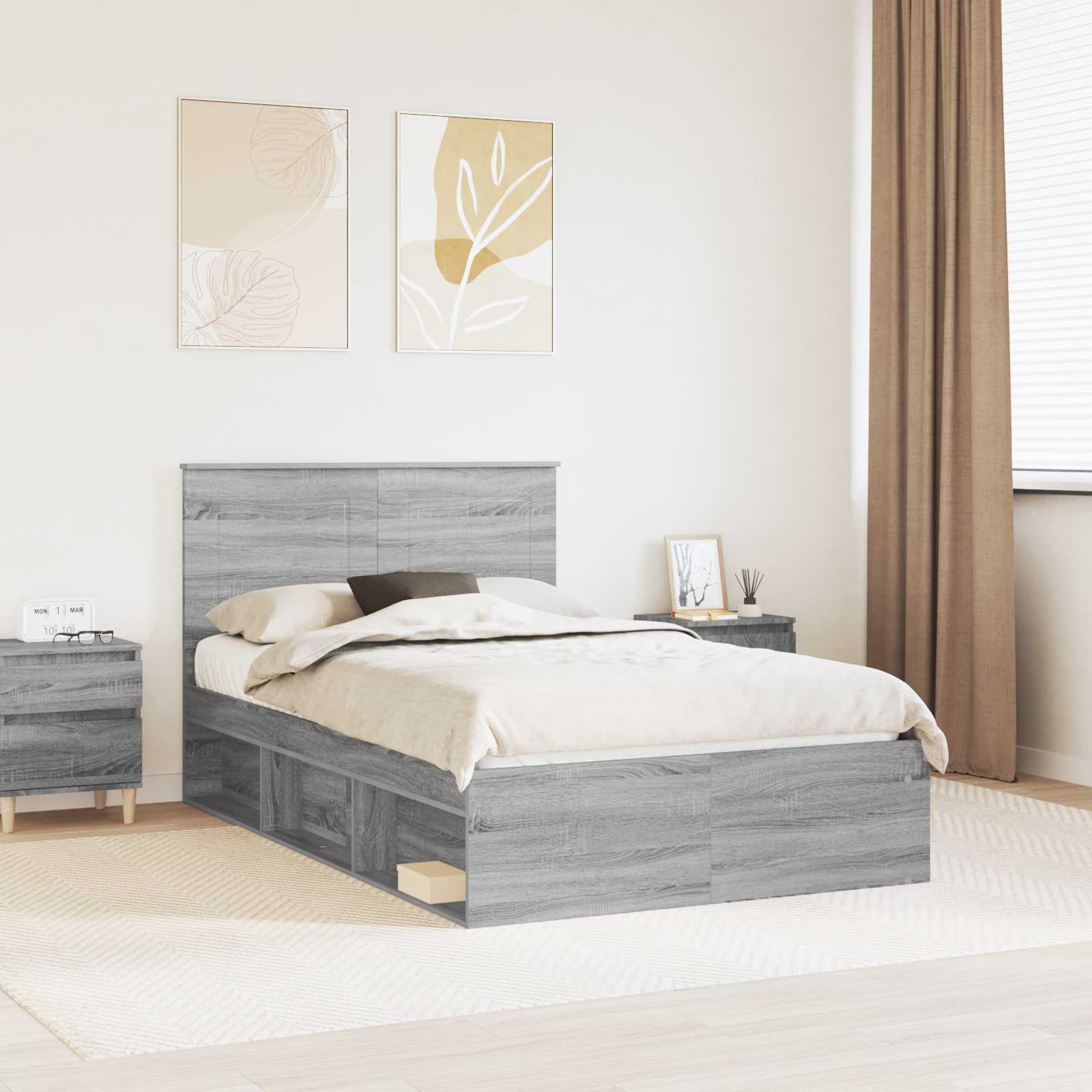Bedframe met lade Grijs Sonoma 120 x 190 cm Massief grenenhout image 1