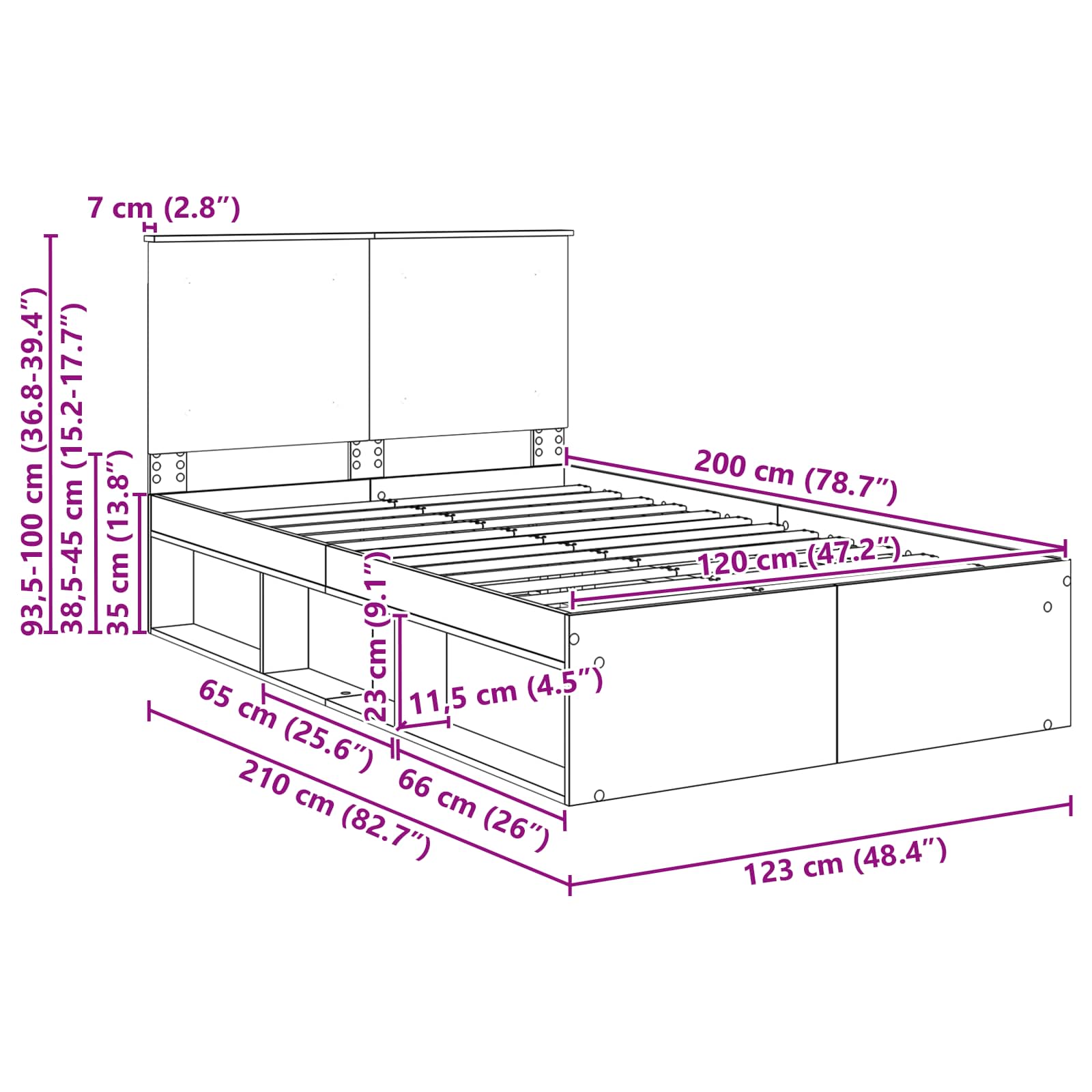 Bedframe met hoofdeinde Beton 120 x 200 cm Massief grenenhout image 13