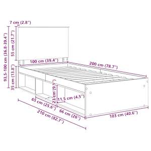 Rám postele Kouřový dub 100 x 200 cm Masivní borové dřevo - obrázek 13