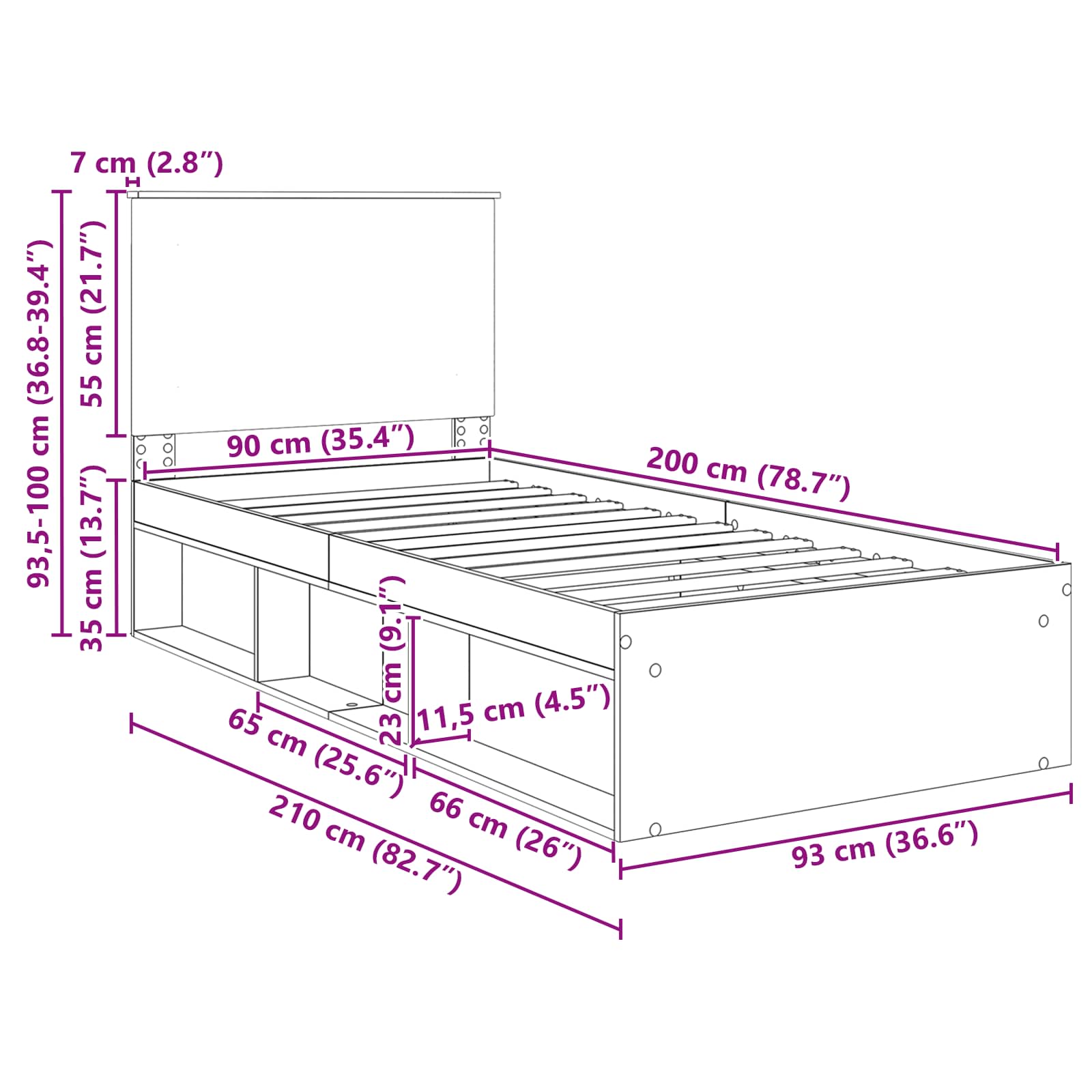 Bedframe Grijs Sonoma 90 x 200 cm Massief grenenhout image 13