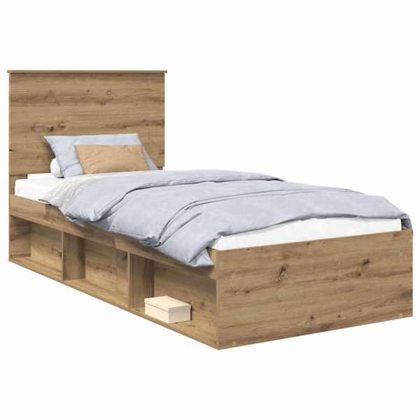 vidaXL Voodi raam peaga Artisani tamme 90 x 200 cm Tahke m&auml;nd