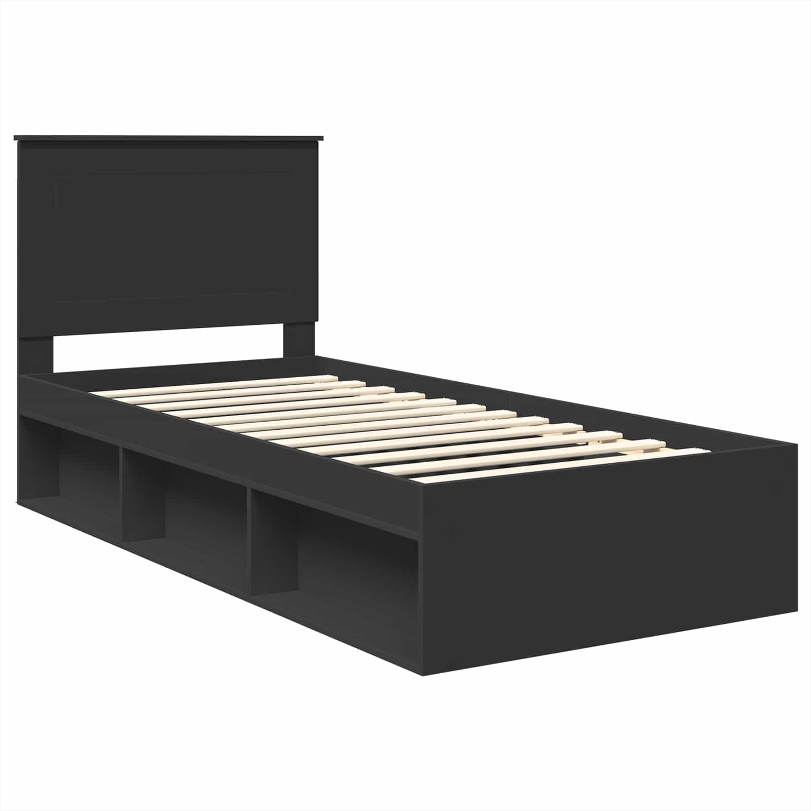 Bedframe met hoofdeinde Zwart 75 x 190 cm Massief grenenhout image 4