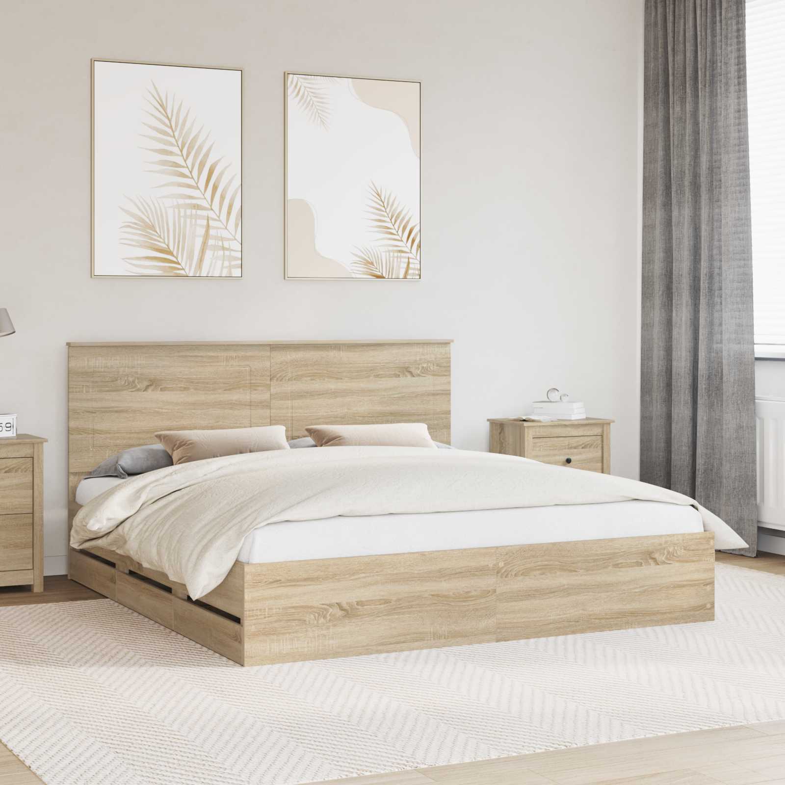 vidaXL Cadru de pat Stejar Sonoma 200 x 200 cm Lemn Ingineresc