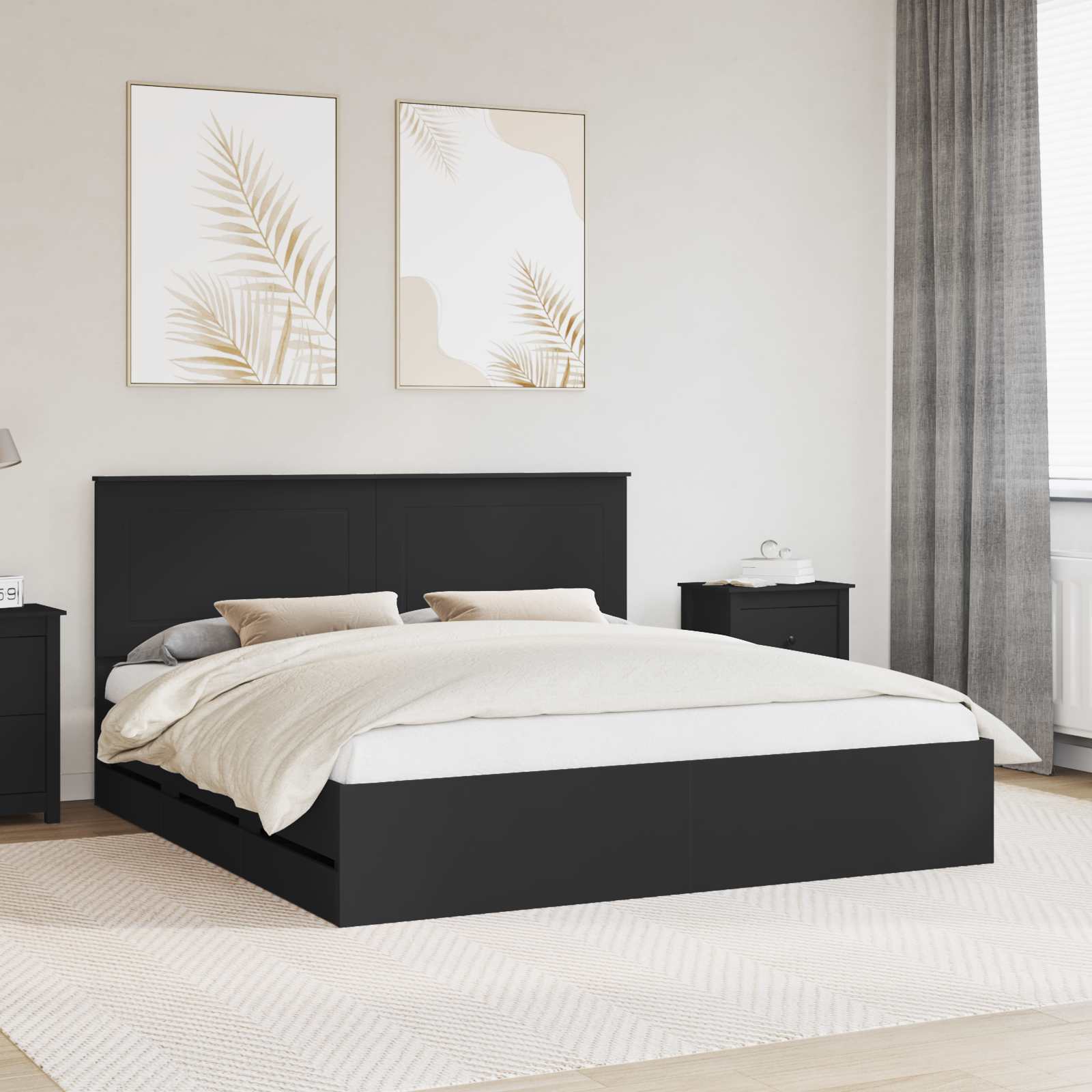 vidaXL Cadru de pat cu sertar Negru 180 x 200 cm Lemn Ingineresc