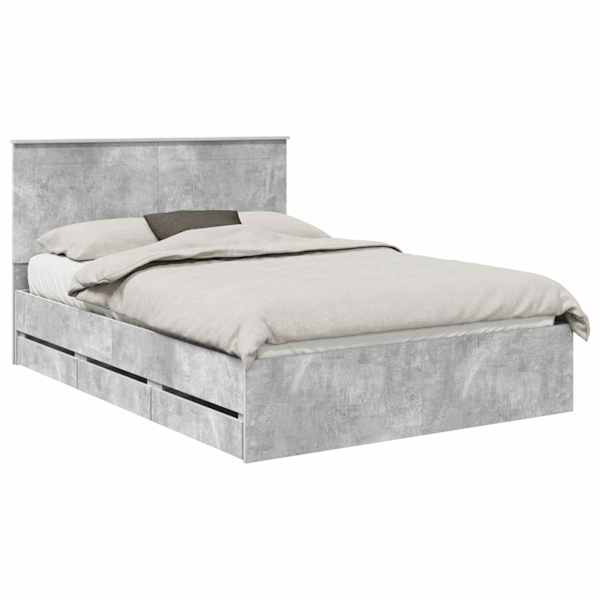 vidaXL Voodi raam sahtliga peaga Betoonhall 150 x 200 cm Inseneripuit