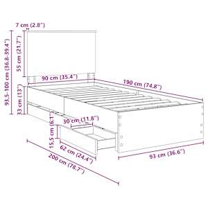 Rám postele se zásuvkou Sonoma dub 90 x 190 cm Inženýrské dřevo - obrázek 14