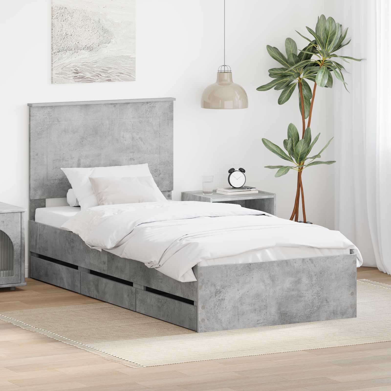 vidaXL Cadru de pat Gri din beton 90 x 190 cm Lemn Ingineresc