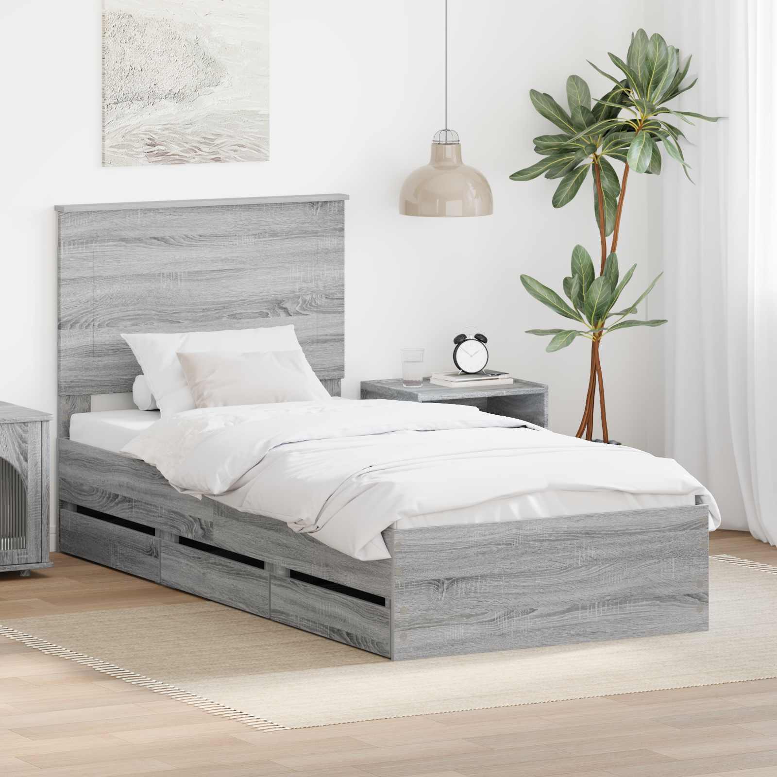 vidaXL Cadru de pat cu sertar Gri Sonoma 90 x 190 cm Lemn Ingineresc