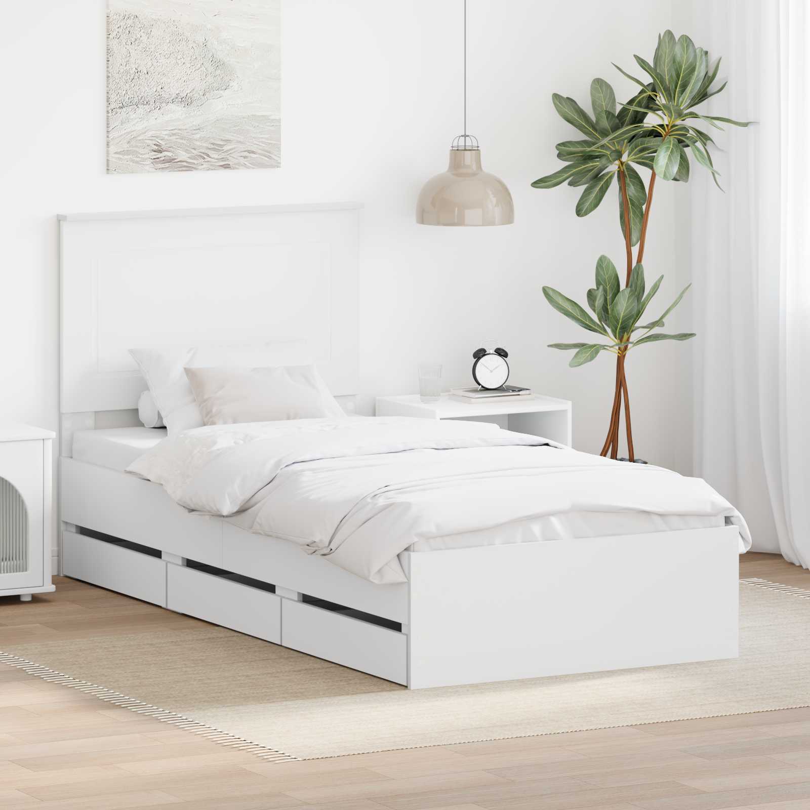 vidaXL Cadru de pat cu sertar Alb 90 x 200 cm Lemn Ingineresc