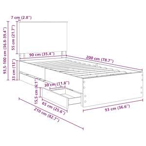 Rám postele s čelo Betonově šedá 90 x 200 cm Inženýrské dřevo - obrázek 14