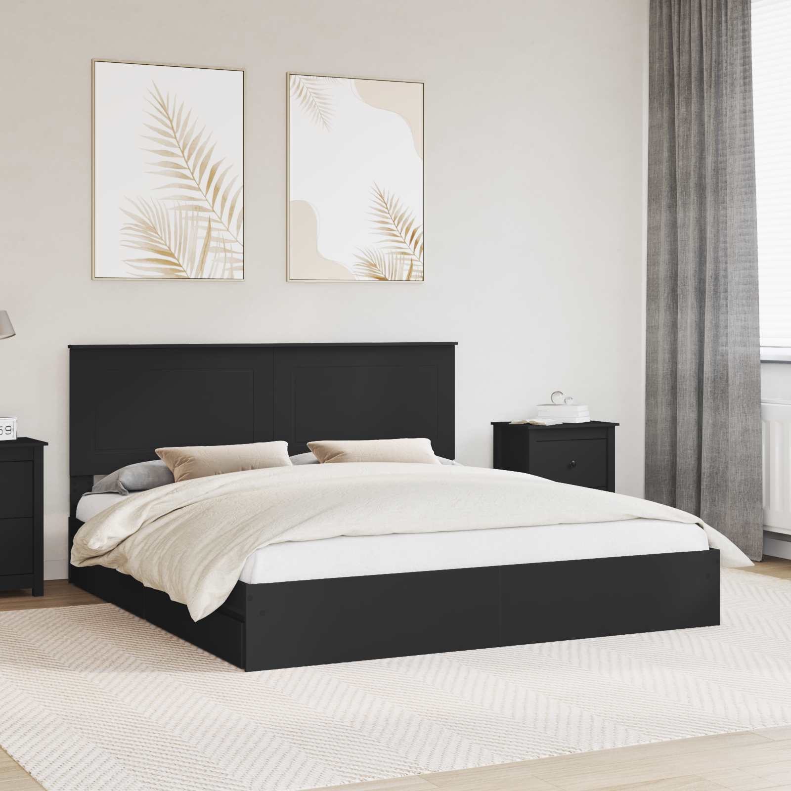 vidaXL Pat cu storage cu headboard Negru 200 x 200 cm Lemn compozit