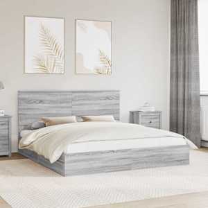 Postel s úložným prostorem s čelo Šedá Sonoma 200 x 200 cm - obrázek 1