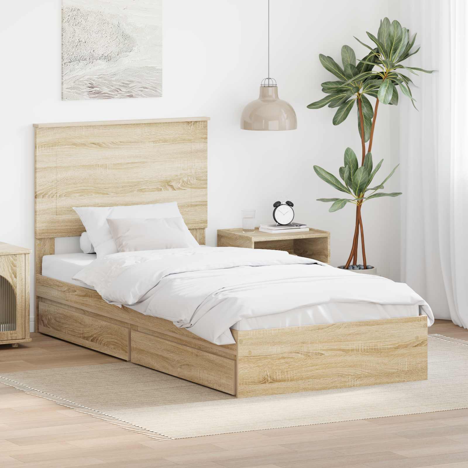 vidaXL Pat cu storage Stejar Sonoma 75 x 190 cm Lemn compozit