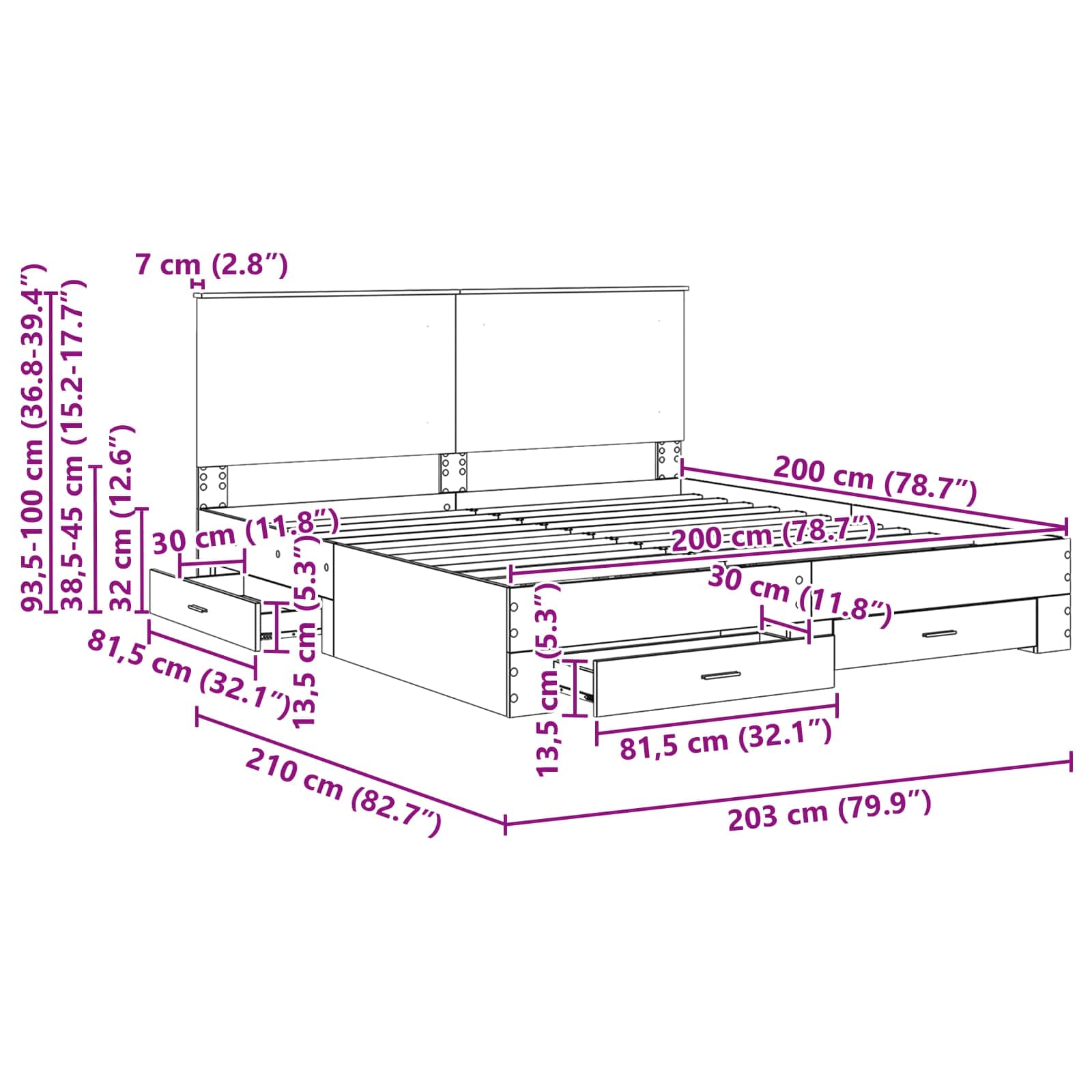 Rám postele s čelo Sonoma dub 200 x 200 cm kompozitní dřevo - obrázek 14