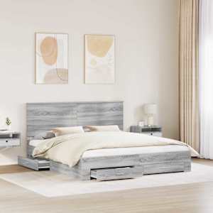 Rám postele s čelo Šedá Sonoma 200 x 200 cm kompozitní dřevo - obrázek 3
