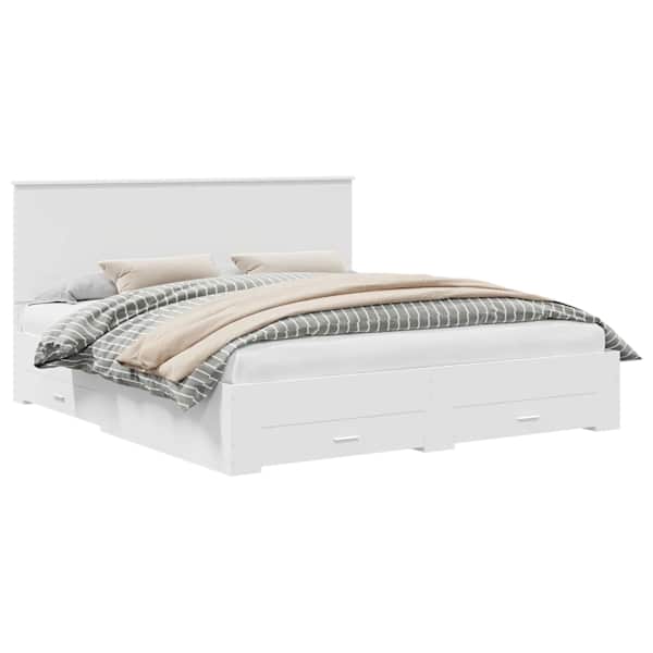 vidaXL Voodi raam sahtliga peaga Valge 180 x 200 cm Tehispuit