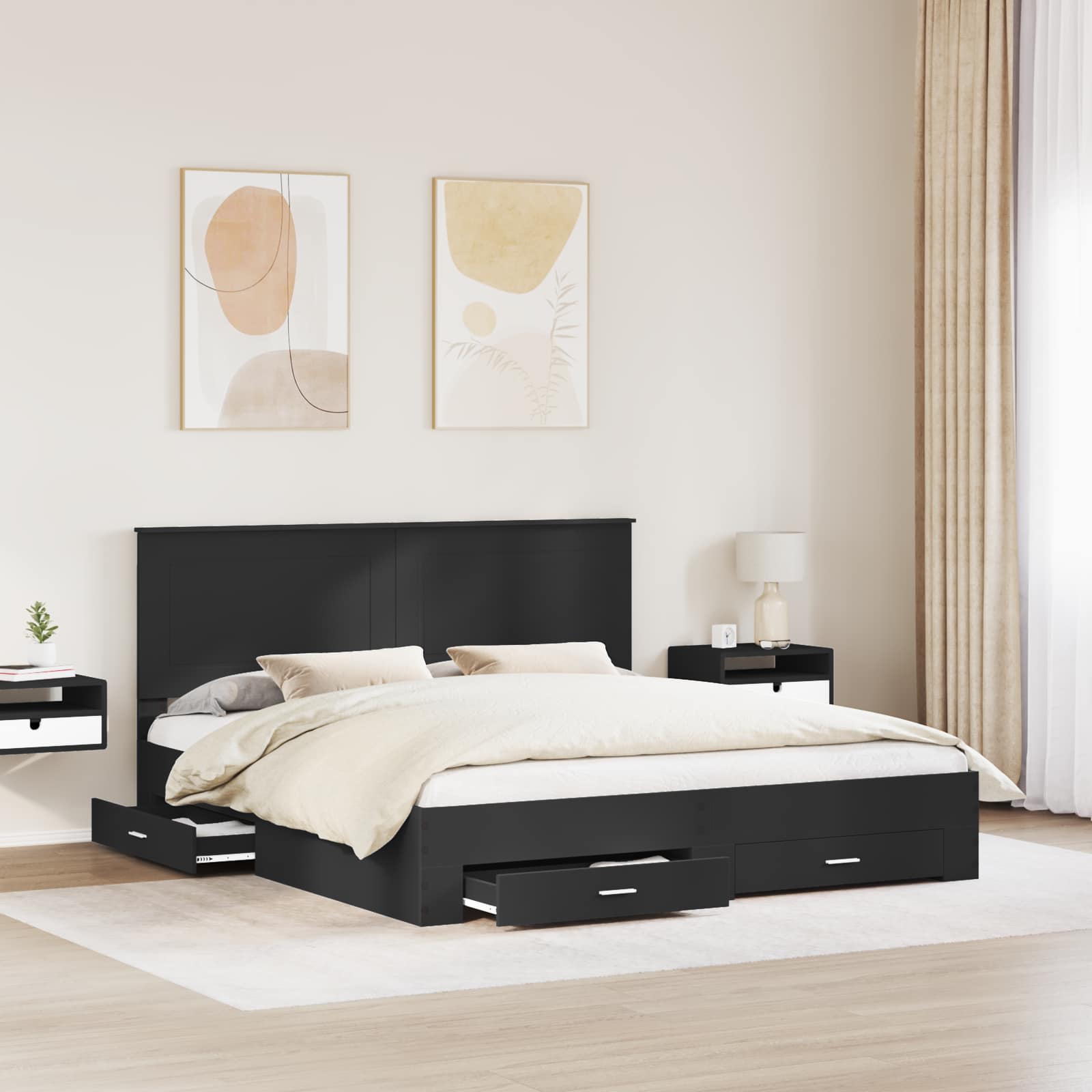 Voodi raam peaga sahtliga Must 180 x 200 cm Tehispuit 3 Kõik vajalik sinu aeda ja koju! Voodi raam peaga sahtliga Must 180 x 200 cm Tehispuit - Image 3