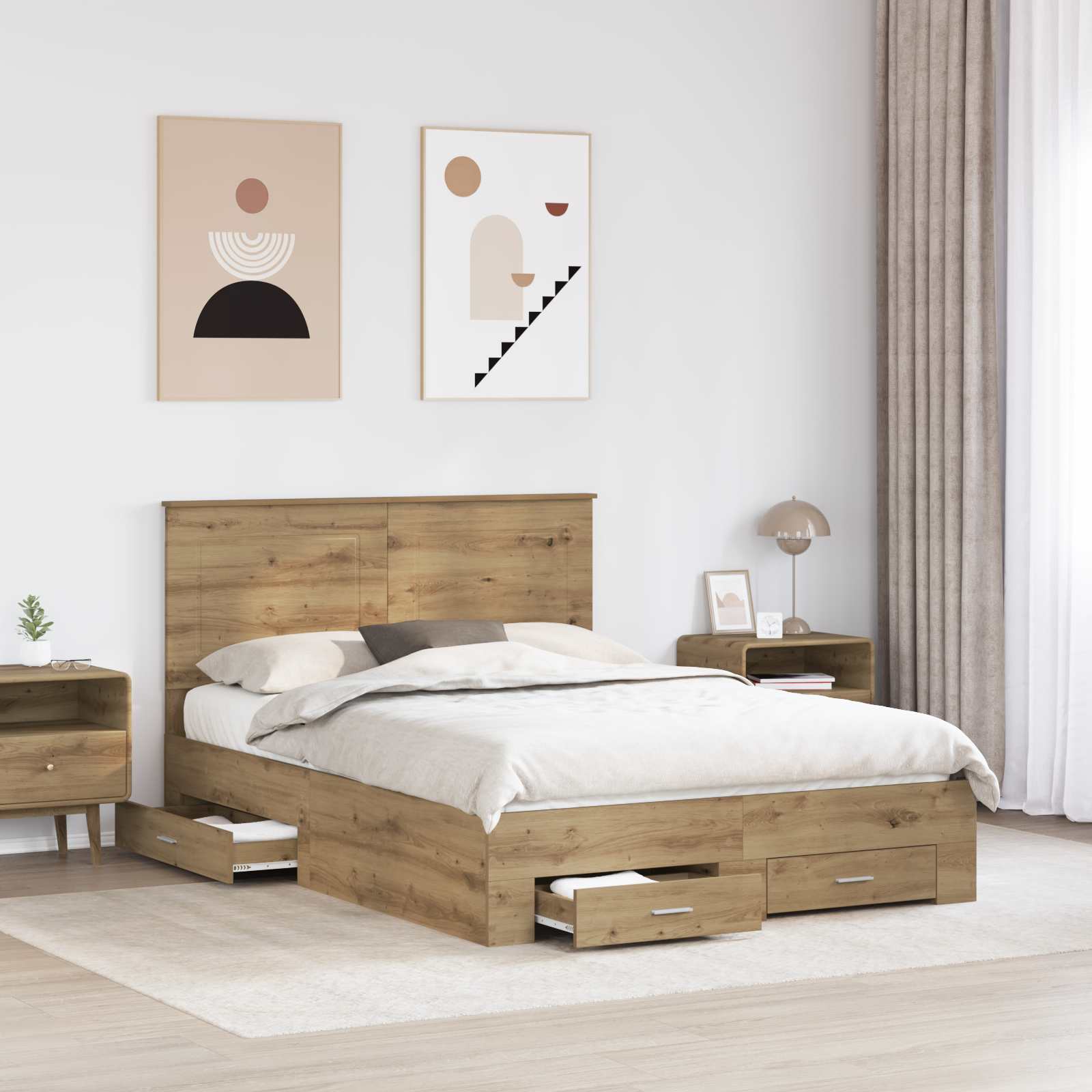 Voodi raam peaga sahtliga Käsitööpuu 140 x 190 cm Tehispuit 141 Kõik vajalik sinu aeda ja koju! Voodi raam peaga sahtliga Käsitööpuu 140 x 190 cm Tehispuit - Image 3